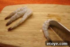 Dynamite Shrimp with Sweet Chili Glaze 2 Visual guide: shrimp scored with three nicks along its inner curve