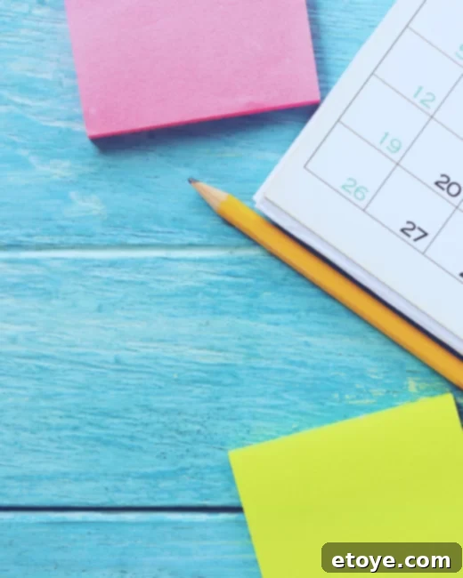 Planning calendar and sticky notes for meal prep