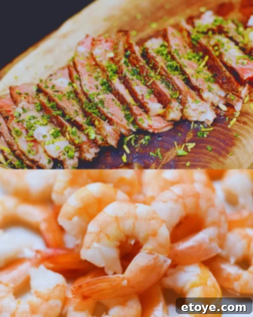 Shrimp and flank steak for quick cooking meals