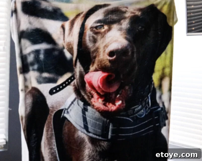 Close-up of a personalized blanket demonstrating its soft texture and high-quality photo print detail